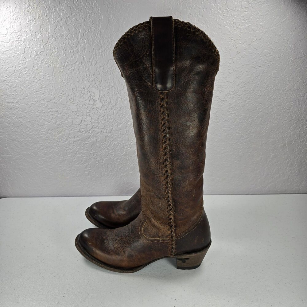 Lane Plain Jane Boots Womens 8 Brown Leather Western Tall Knee Cowgirl Braided - Picture 5 of 11